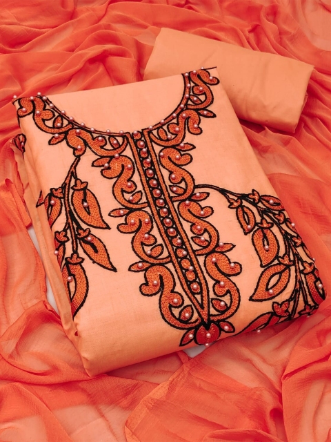 

Ethnic Junction Orange & Black Embroidered Linen Unstitched Dress Material