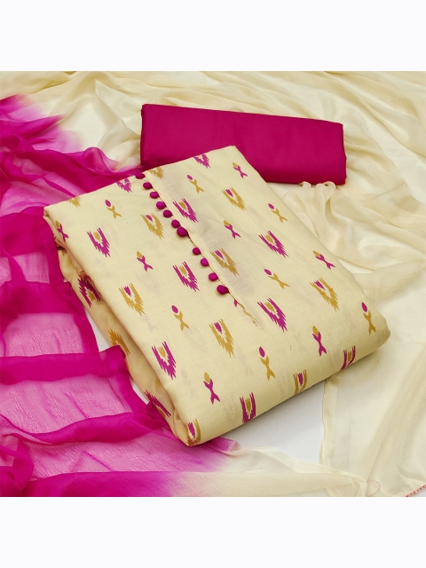 

Ethnic Junction Beige & Pink Printed Unstitched Dress Material