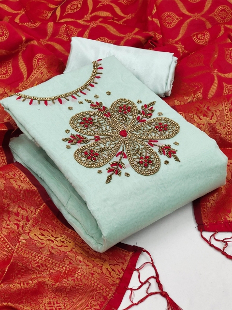 

Ethnic Junction Green & Red Embroidered Unstitched Dress Material