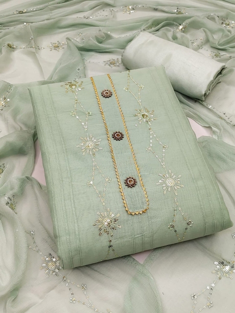 

Ethnic Junction Green Embroidered Unstitched Dress Material