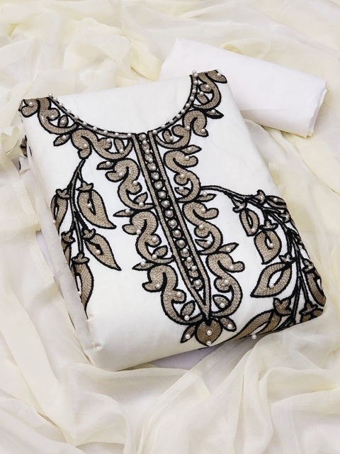 

Ethnic Junction Off White & Grey Embroidered Linen Unstitched Dress Material