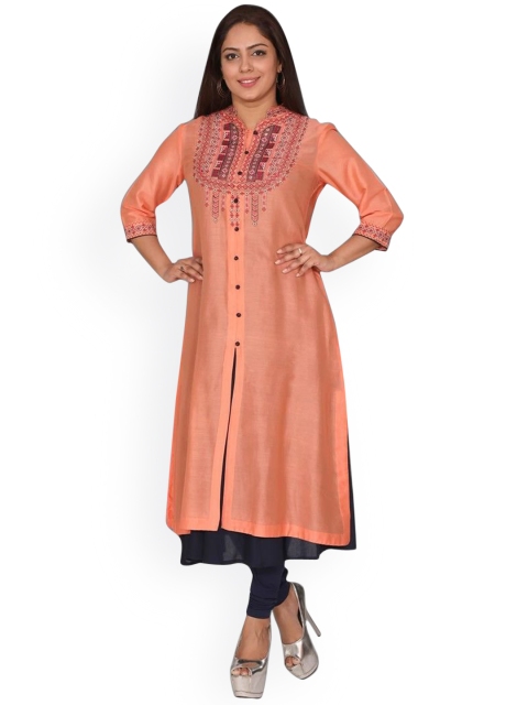 

SUTI Women Peach-Coloured Ethnic Motifs Yoke Design Kurta