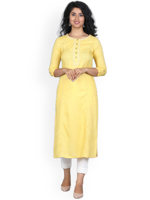 

SUTI Women Yellow Yoke Design Thread Work Kurta