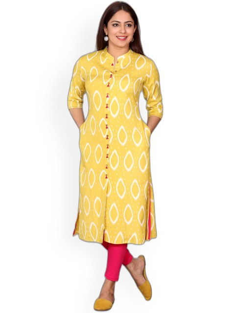 

SUTI Women Lime Green Geometric Printed Kurta