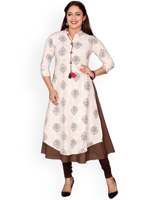 

SUTI Women Brown Ethnic Motifs Printed Anarkali Cotton Kurta