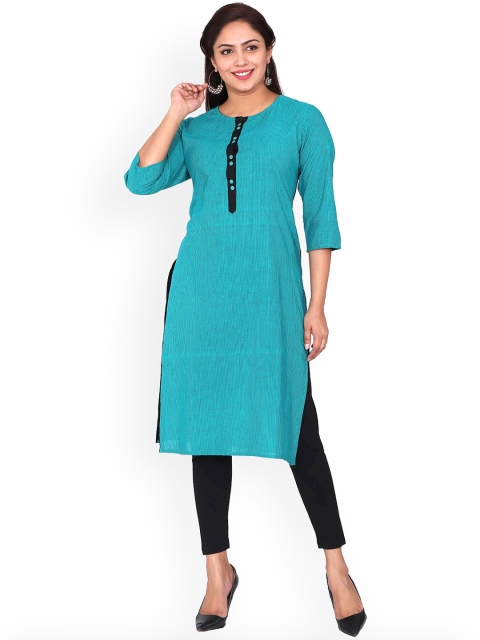 

SUTI Women Teal & Black Striped Cotton Straight Kurta