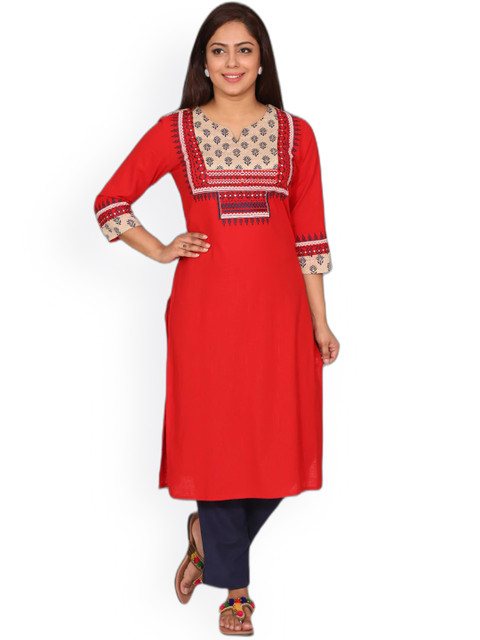 

SUTI Women Red Ethnic Motifs Yoke Design Kurta