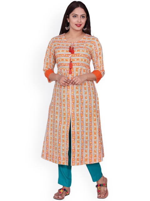 

SUTI Women Orange Floral Printed Anarkali Kurta