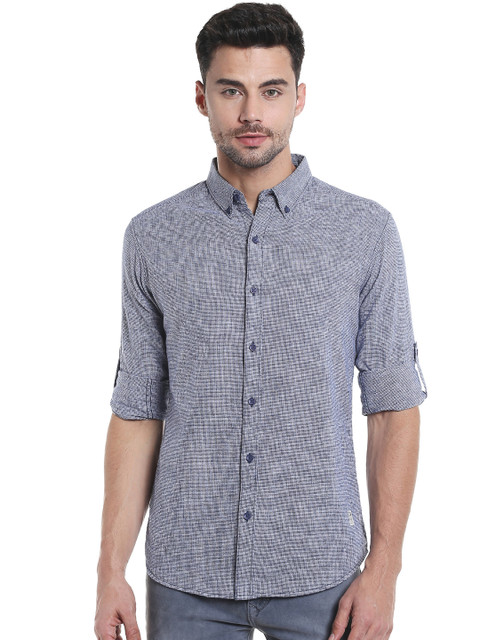 

SPYKAR Men Navy Blue Slim Fit Self-Design Casual Shirt