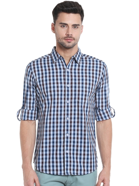 

SPYKAR Men Blue & Olive Green Slim Fit Checked Casual Shirt