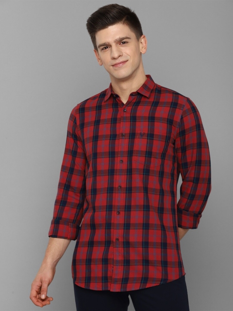 

Allen Solly Men Red & Navy Blue Slim Fit Checked Cotton Casual Shirt