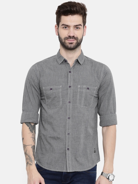 

SPYKAR Men Black & White Regular Fit Textured Casual Shirt