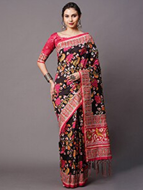 

Mitera Black & Red Floral Art Silk Saree