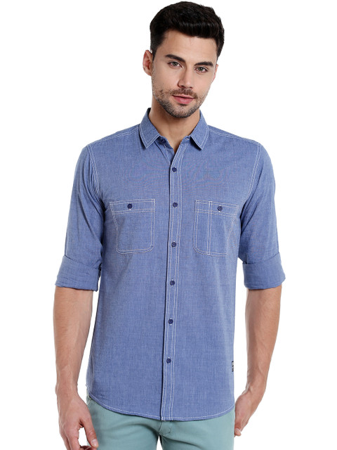 

SPYKAR Men Blue Slim Fit Solid Casual Shirt