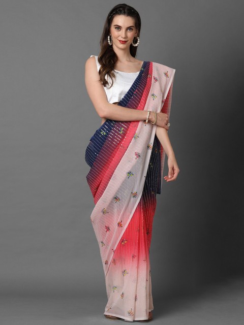

Mitera Off White & Green Embellished Sequinned Pure Georgette Saree