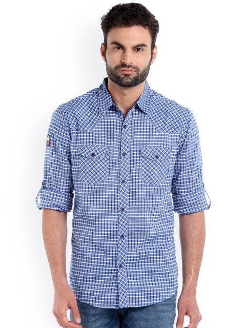 

SPYKAR Men Blue & White Slim Fit Checked Casual Shirt