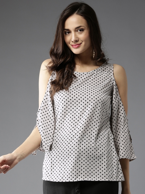 

HERE&NOW Women White & Black Printed Top