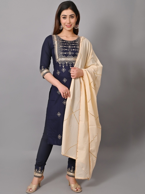 

VASTRAMANIAA Women Navy Blue Ethnic Motifs Yoke Design Gotta Patti Kurta Set