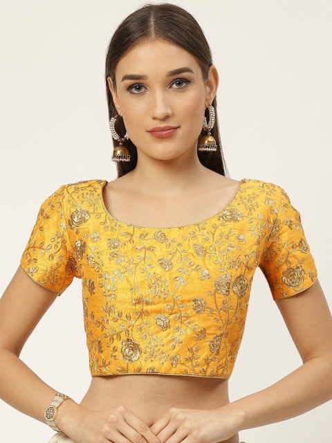 

Studio Shringaar Yellow Embroidered Readymade Saree Blouse