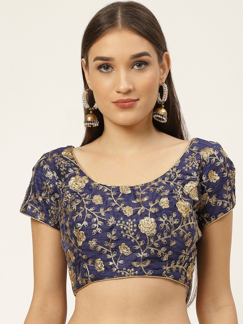 

Studio Shringaar Women Navy Blue & Gold Embroidered Polyester Saree Blouse