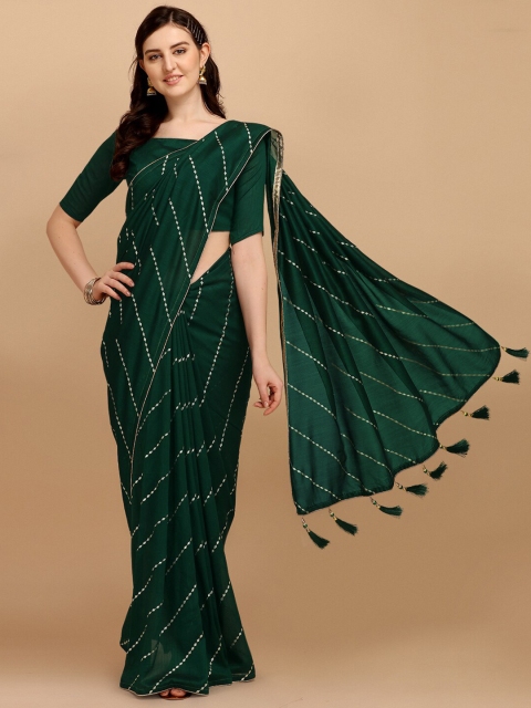 

Fab Viva Green & Gold-Toned Leheriya Silk Blend Ready to Wear Leheriya Saree