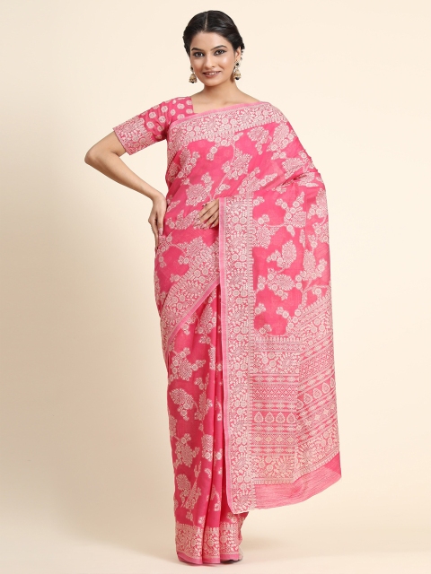 

BAHUJI Pink & Beige Ethnic Motifs Art Silk Saree