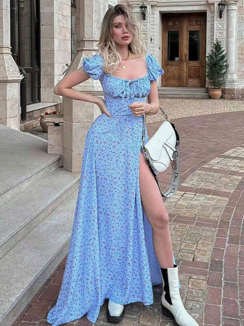 

La Aimee Women Blue Floral Maxi Dress