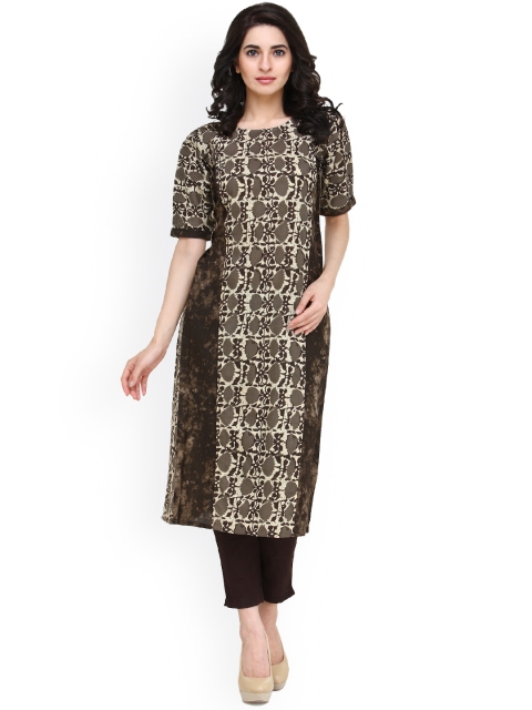 

Indibelle Women Brown Printed Kurta with Trousers