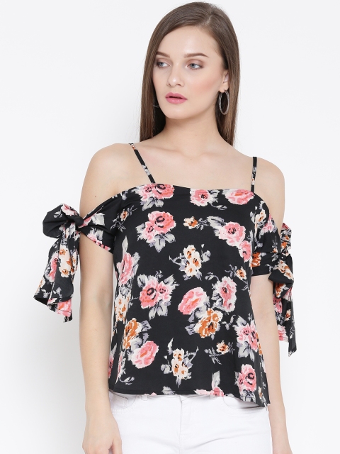 

Veni Vidi Vici Women Black Floral Print Cold Shoulder Top