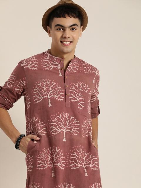 

Taavi Men Brown & Peach-Coloured Ethnic Motifs Printed Kurta