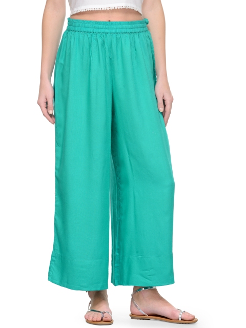 

Varanga Women Turquoise Blue Wide Leg Solid Palazzos