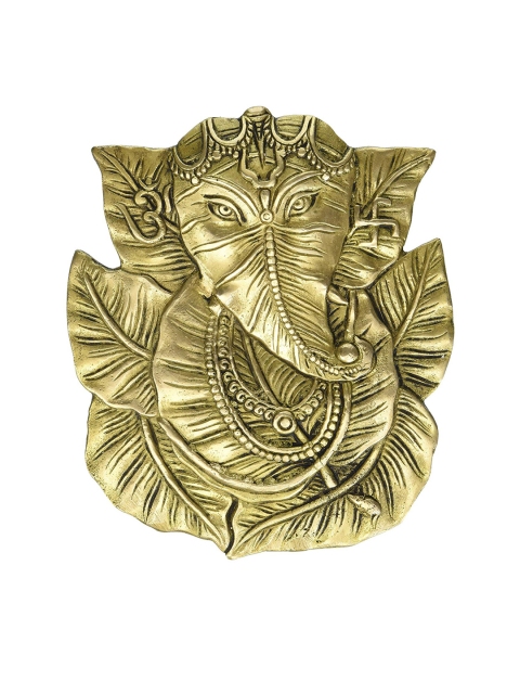 

Exotic India Gold-Toned Textured Pipal Leaf Ganesha Wall Hanging, Brown