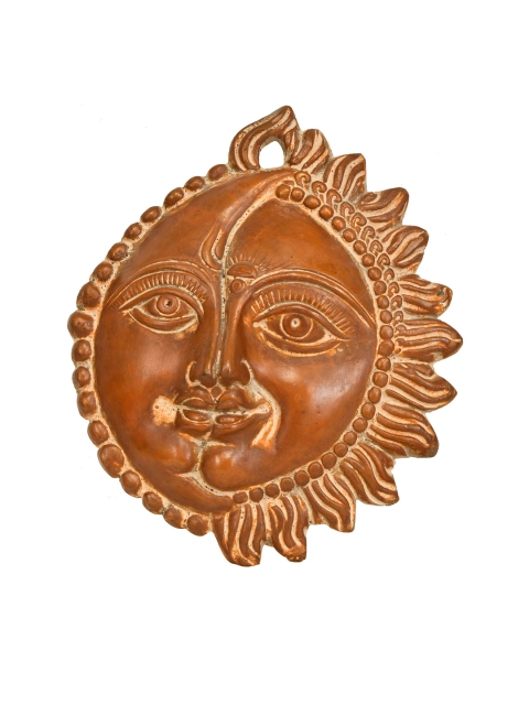 

Exotic India Brown Textured Auspicious Motif of Sun and Moon Wall Hanging