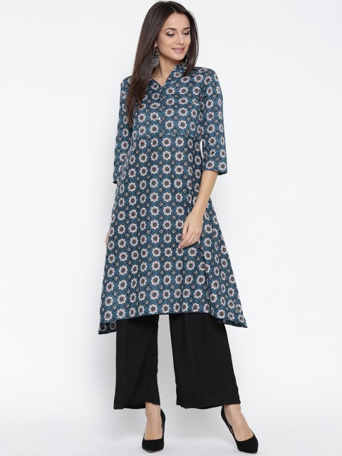 

Sera Women Navy Blue & Off-White Printed A-Line Kurta