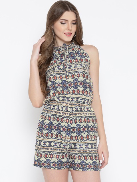 

Sera Off-White & Blue Printed Playsuit