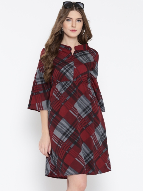 

Sera Women Maroon & Grey Checked Fit & Flare Dress