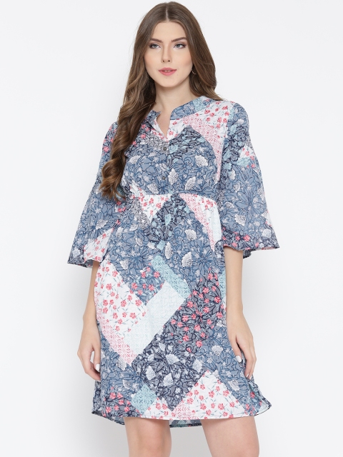 

Sera Women Blue & White Printed Fit & Flare Dress