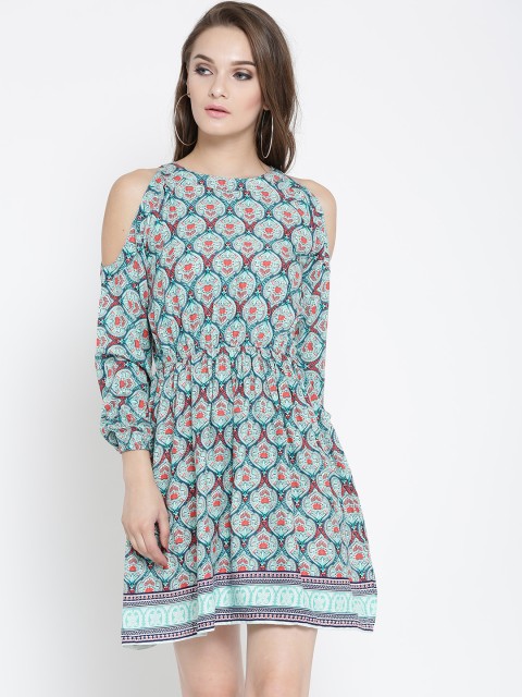 

Sera Women Blue Printed Fit and Flare Dress