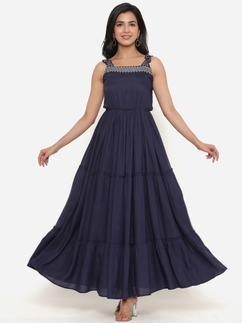 

DAEVISH Blue & White Maxi Tiered Dress
