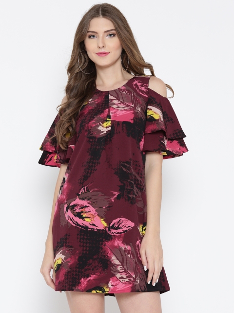 

Sera Women Burgundy Printed A-Line Dress