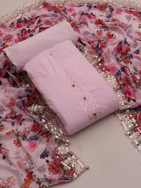 

APPLIX STYLE Women Pink & Red Embroidered Silk Georgette Unstitched Dress Material