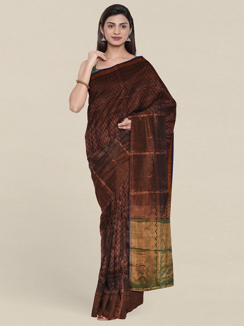 

Pothys Brown & Green Checked Zari Saree