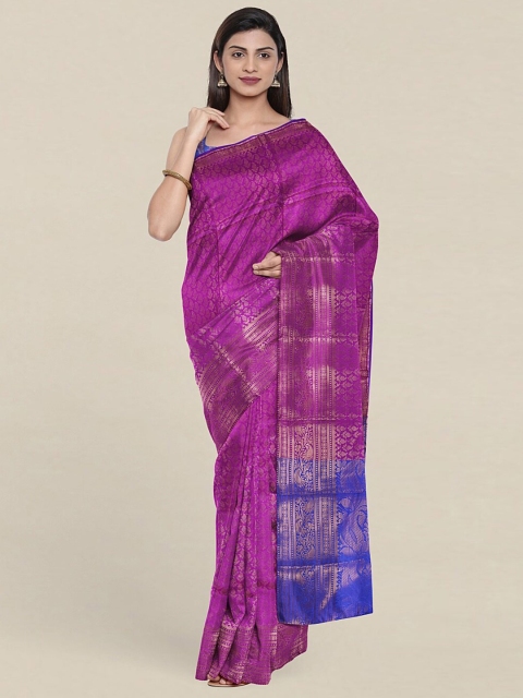 

Pothys Magenta & Blue Woven Design Zari Cotton Blend Saree