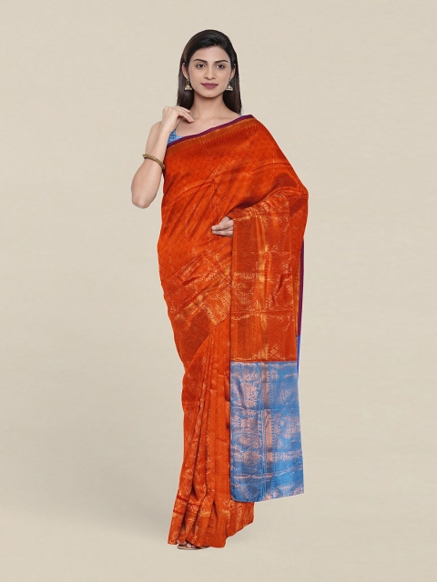 

Pothys Orange & Blue Woven Design Zari Saree