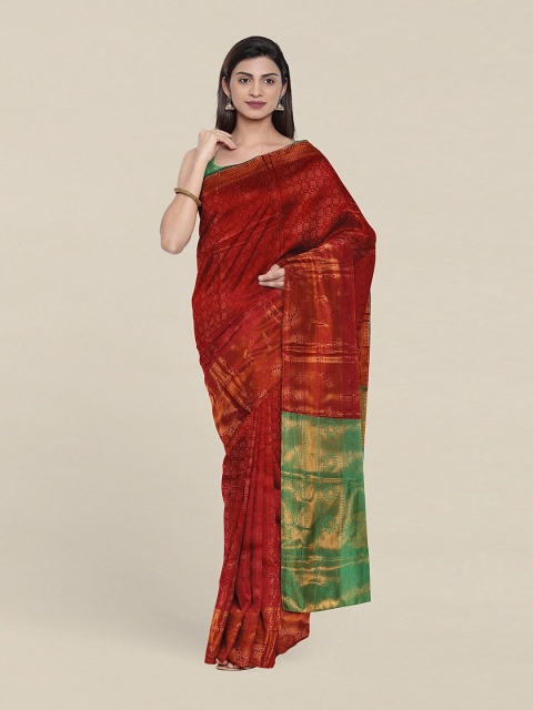 

Pothys Maroon & Green Woven Design Cotton Blend Zari Saree