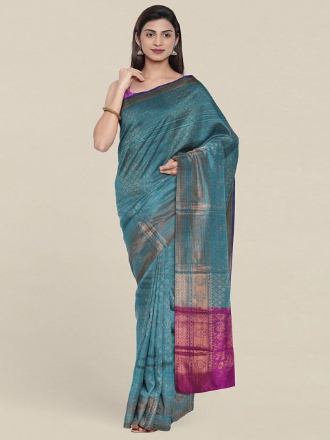 

Pothys Teal & Violet Floral Zari Saree