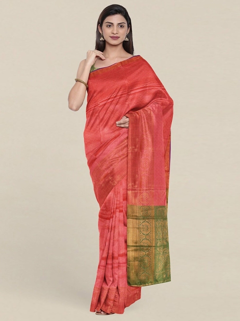 

Pothys Pink & Green Woven Design Zari Cotton Blend Saree With Unstitched Blouse Piece