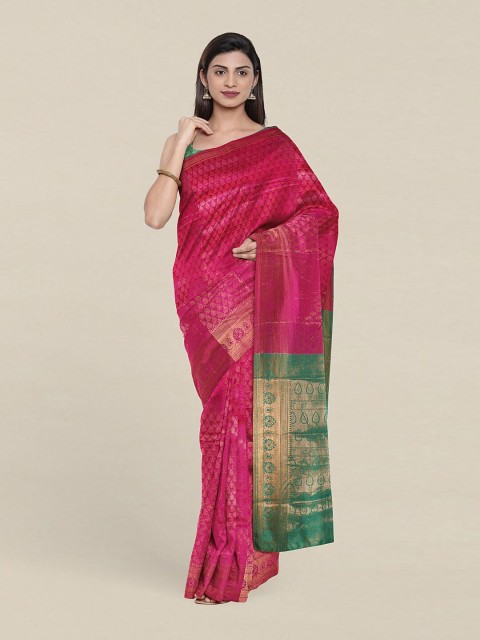 

Pothys Pink & Green Ethnic Motifs Zari Saree