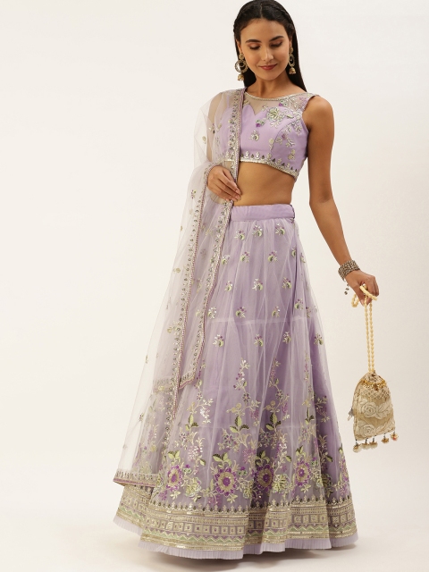 

panchhi Lavender Embroidered Sequinned Semi-Stitched Lehenga & Unstitched Blouse With Dupatta