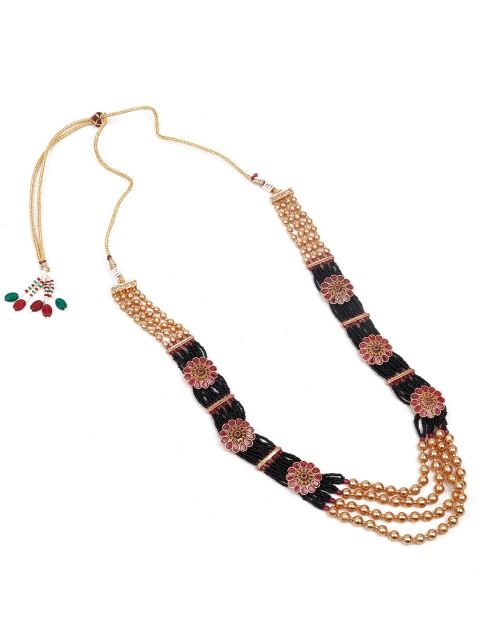 

ODETTE Silver-Plated & Maroon Pearl Studded Jewellery Set, Gold